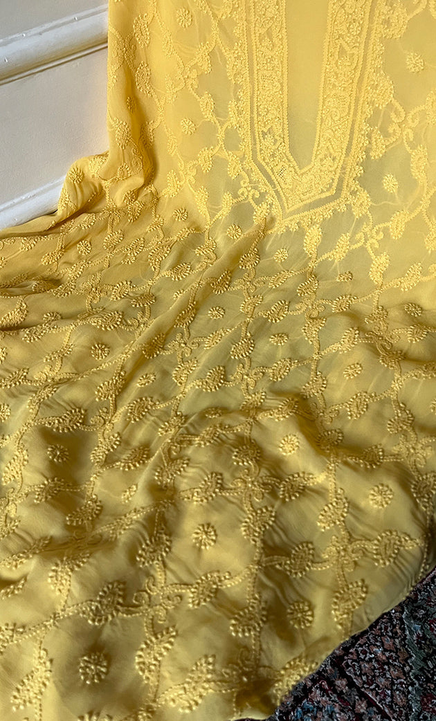 Lucknowi Handcrafted Viscose Georgette Chikankari Unstitched Men's Kurta Fabric - HONC0282441`