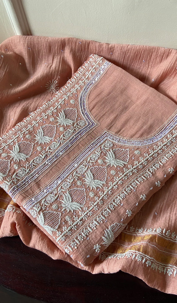 Women's Lakhnavi Handcrafted Mul Chanderi Kurta And Dupatta Set - HONC0288978