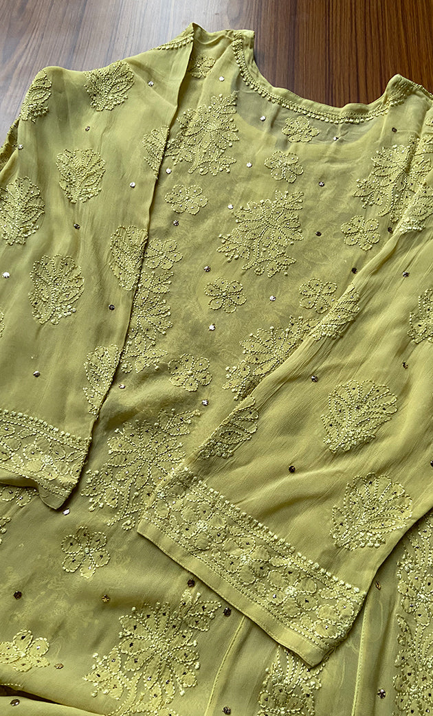 Nilofar Women's Lakhnavi Handcrafted Viscose Georgette Chikankari Anarkali - HONC0283027