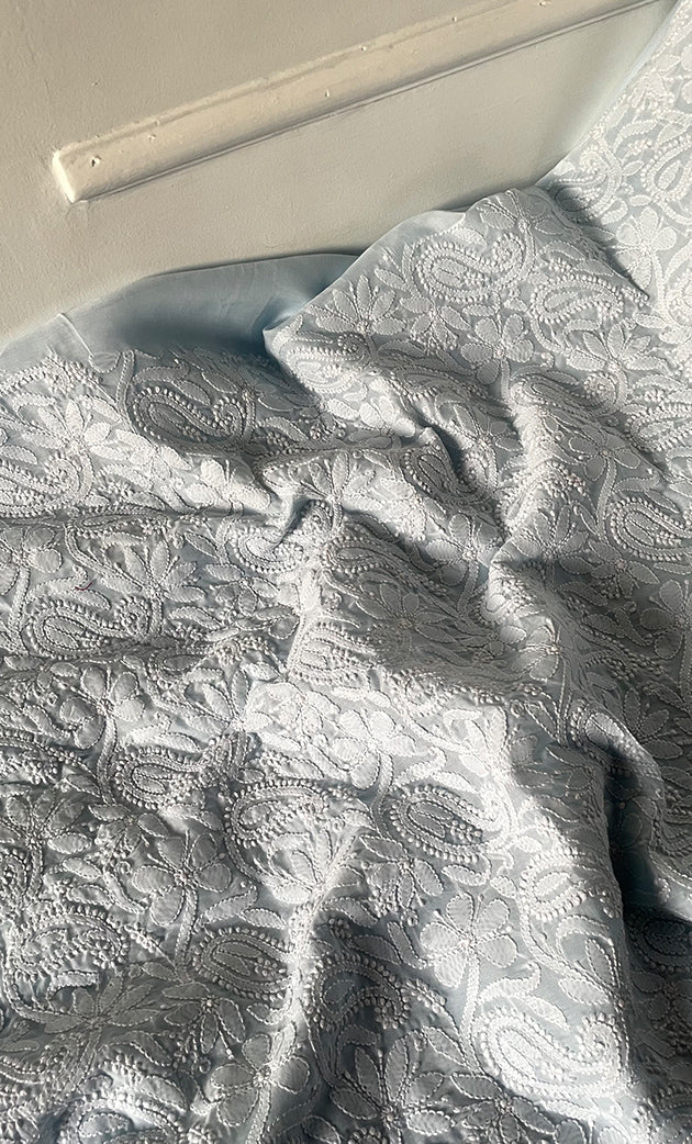 Women's Lakhnavi Handcrafted Unstitched Cotton Chikankari Suit Material - HONC0320307