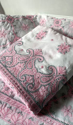 Load image into Gallery viewer, Women's Lakhnavi Handcrafted Cotton Unstitched Chikankari Full Suit Material - HONC0322461