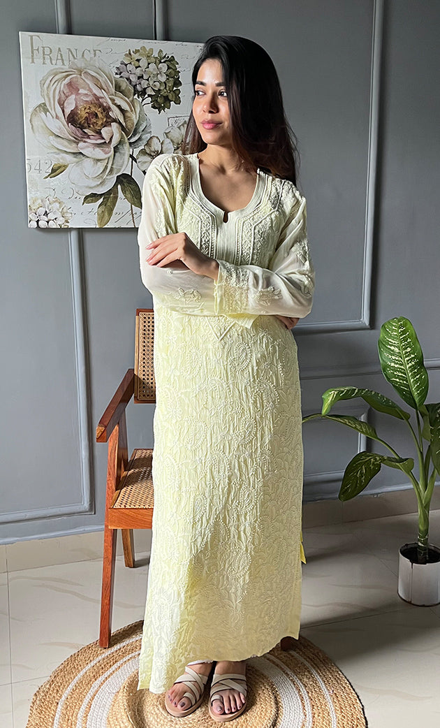 Fareeha  Women's Lakhnavi Handcrafted Viscose Georgette Chikankari Kurti- HONC0290136