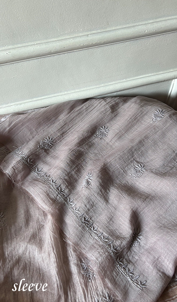 Women's Lakhnavi Handcrafted Mul Chanderi Unstitched Chikankari Full Suit Material - HONC0345041