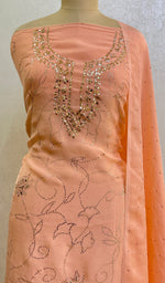 Load image into Gallery viewer, Women&#39;s Lakhnavi Handcrafted Organza Chikankari Unstitched Kurta And Dupatta Set - HONC028085
