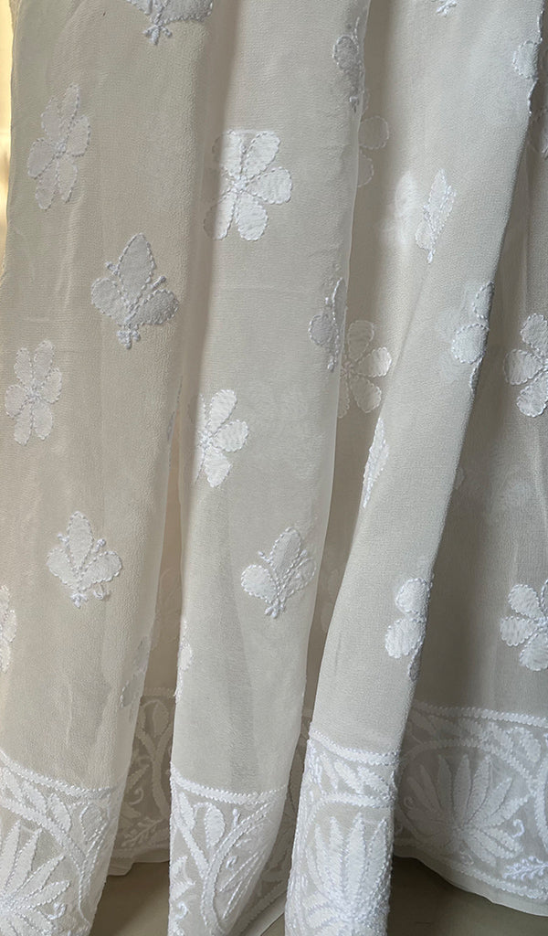 Women's Lakhnavi Handcrafted Pure Silk Georgette Chikankari - HONC0272503