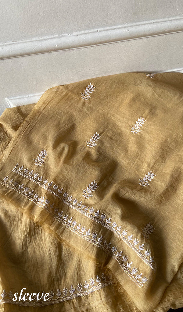 Women's Lakhnavi Handcrafted Mul Chanderi Unstitched Chikankari Full Suit Material - HONC0334957