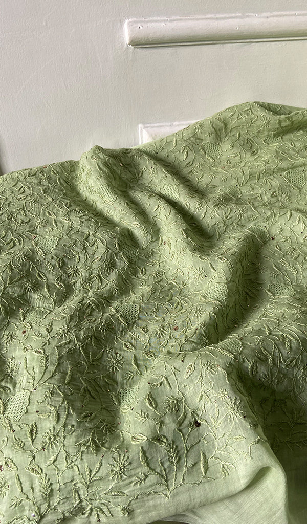 Women's Lakhnavi Handcrafted Mul Chanderi Unstitched Kurta And Dupatta Set - HONC0278948