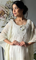 Load image into Gallery viewer, Rabia Women&#39;s Lucknowi Handcrafted Mul chanderi Chikankari Kaftan - HONC0304365
