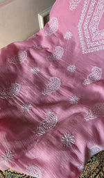 Load image into Gallery viewer, Women's Lucknowi Handcrafted Kota Cotton Chikankari Unstitched Kurta And Dupatta Set - HONC0340102