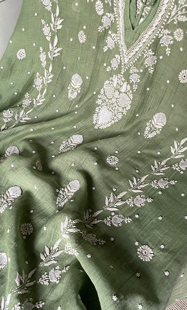 Women's Lucknowi Handcrafted Mul chanderi Chikankari Kaftan - HONC0310788