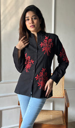 Load image into Gallery viewer, Vaani Women&#39;s Lucknowi Handcrafted Slub Cotton Chikankari Top - HONC0299204
