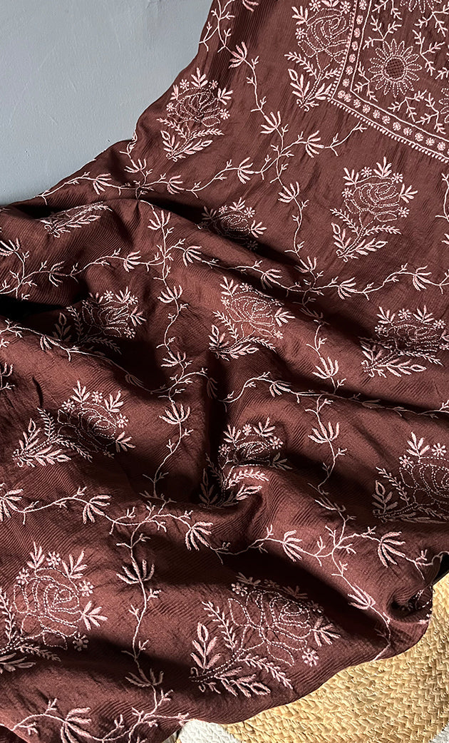 Women's Lakhnavi Handcrafted Maheshwari Mul Chanderi Unstitched Kurta And Dupatta Set- HONC0268528