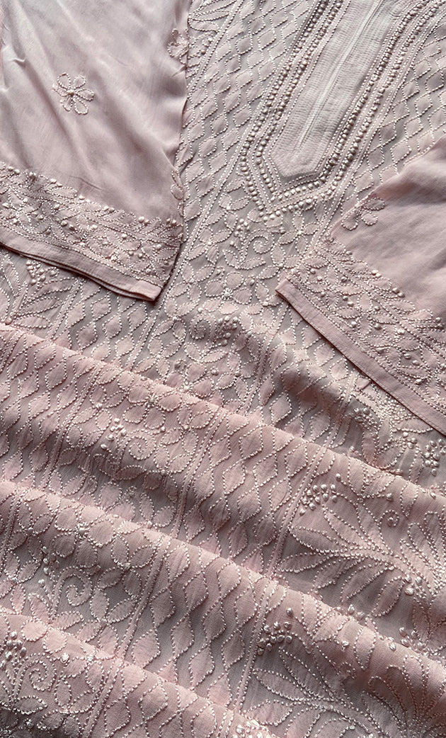 Safiya Women's Lakhnavi Handcrafted Viscose Georgette Chikankari Kurti - HONC0300299