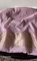 将图像加载到图库查看器中， Women's Lakhnavi Handcrafted Mul Chanderi Semi - stitched Chikankari Full Suit Material - HONC0317047