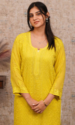 Load image into Gallery viewer, Yusra Women&#39;s Lakhnavi Handcrafted Viscose Georgette Chikankari Kurti - HONC0282694
