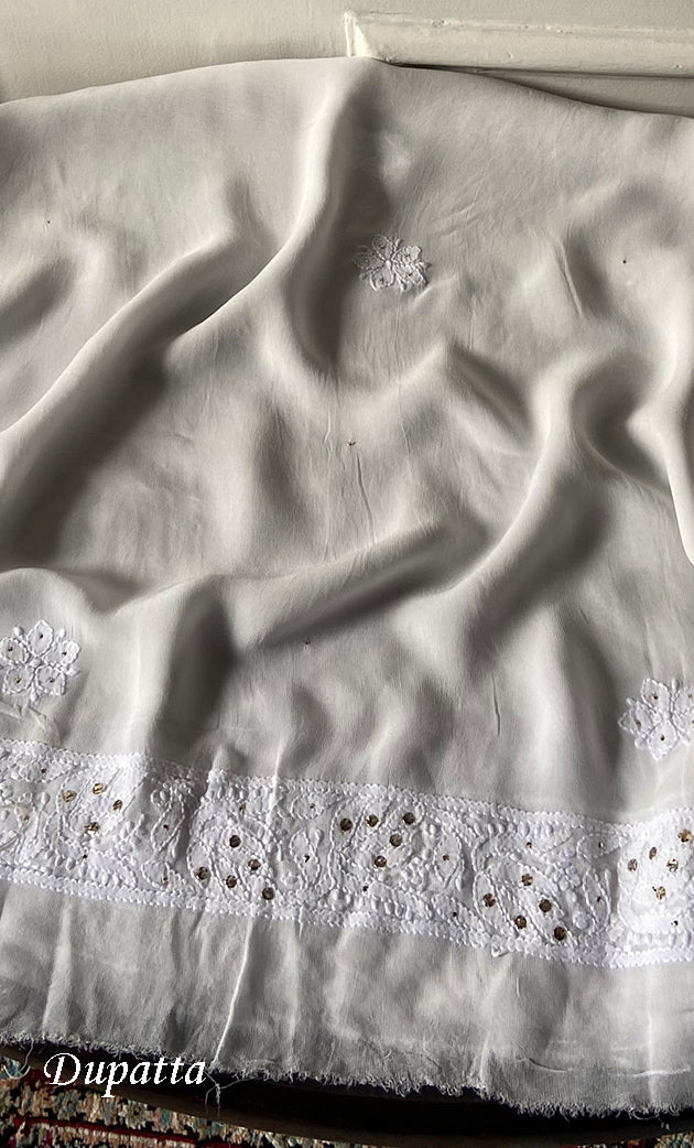 Women's Lucknowi Handcrafted Viscose Georgette Semi - Stitched Chikankari Anarkali and Dupatta Set- HONC0339070