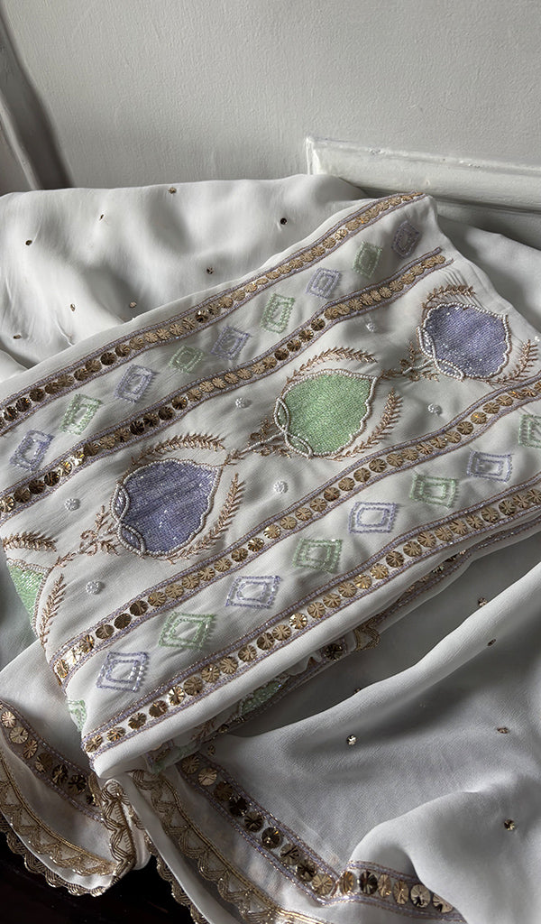 Women's Lucknowi Handcrafted Viscose Georgette Unstitched Chikankari Kurta and Dupatta Set- HONC0329579