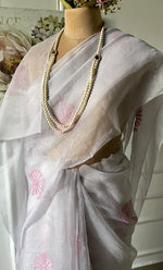 Load image into Gallery viewer, Women&#39;s Lucknowi Handcrafted Pure Organza Silk Chikankari Saree - HONC0294653
