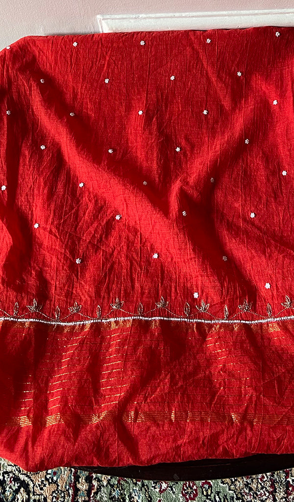 Chidiya Women's Lakhnavi Handcrafted Mul Chanderi Unstitched Kurta And Dupatta Set - HONC0365751