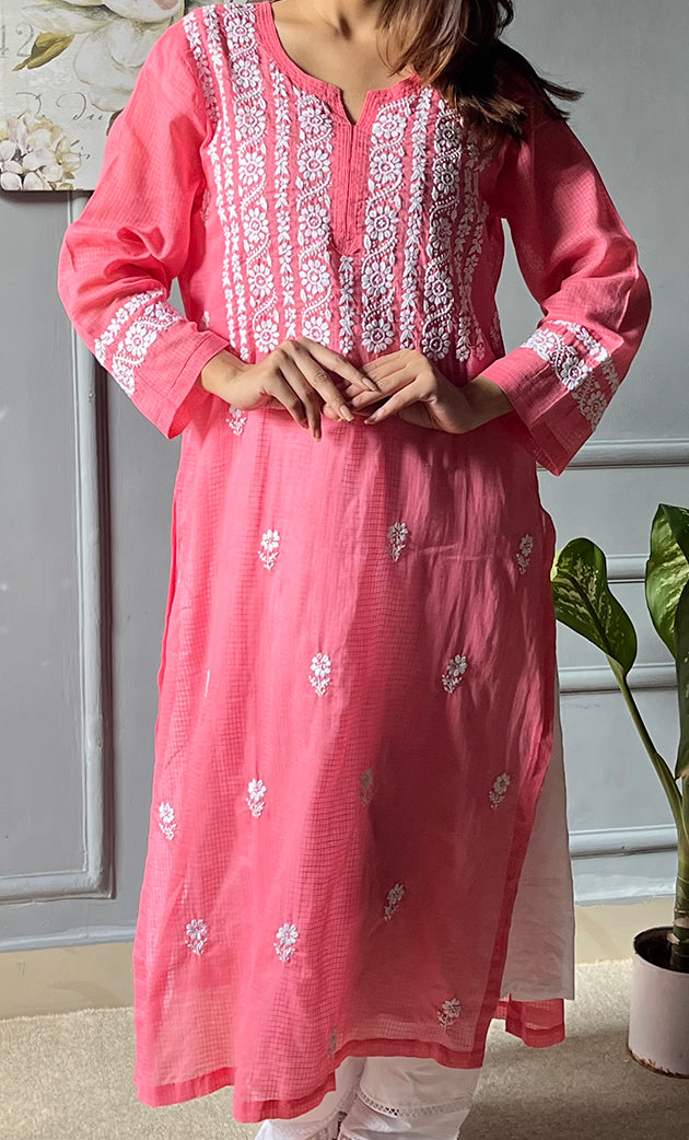 Women's Lakhnavi Handcrafted Kota Cotton Chikankari Kurti - HONC0305766
