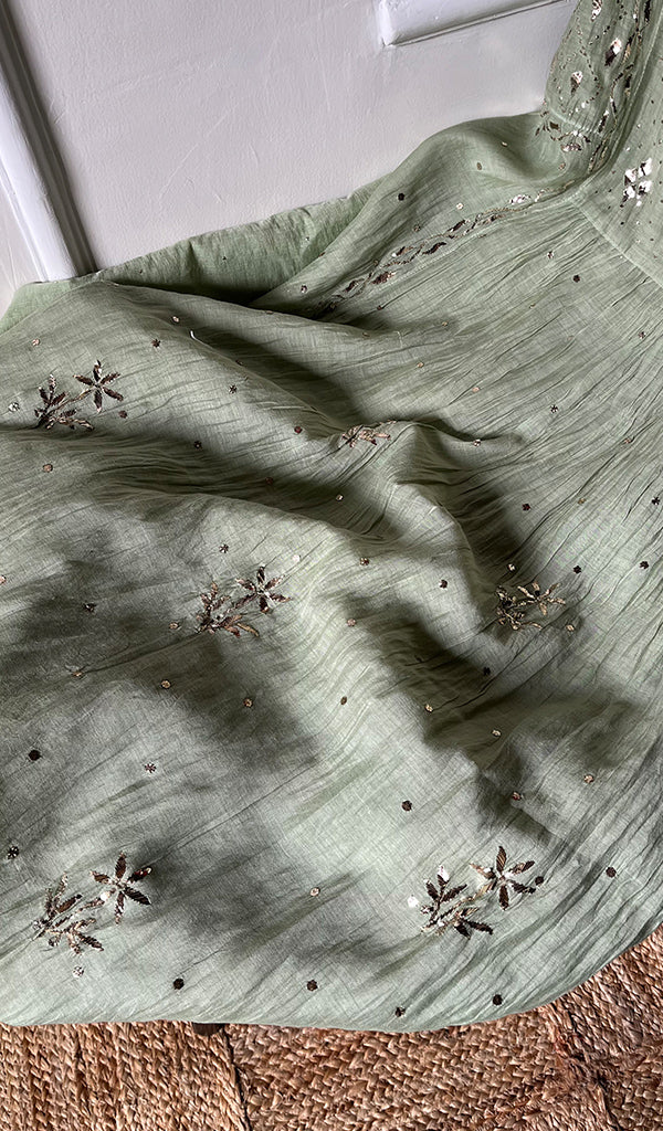 Women's Lakhnavi Handcrafted Mul Chanderi Semi -stitched Kurta And Dupatta Set - HONC0289419