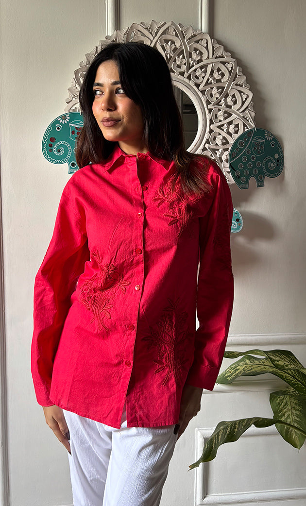 Driti Women's Lakhnavi Handcrafted Cotton Chikankari Shirt - HONC0299406