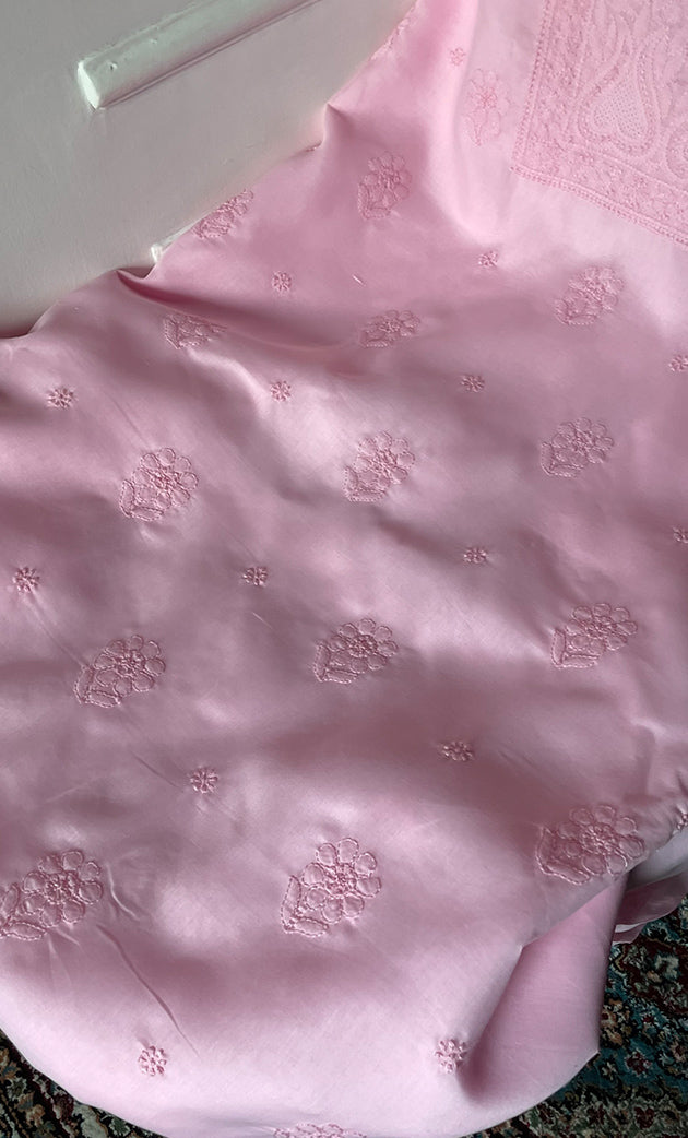 Women's Lakhnavi Handcrafted Unstitched Cotton Chikankari Suit Material - HONC0329388