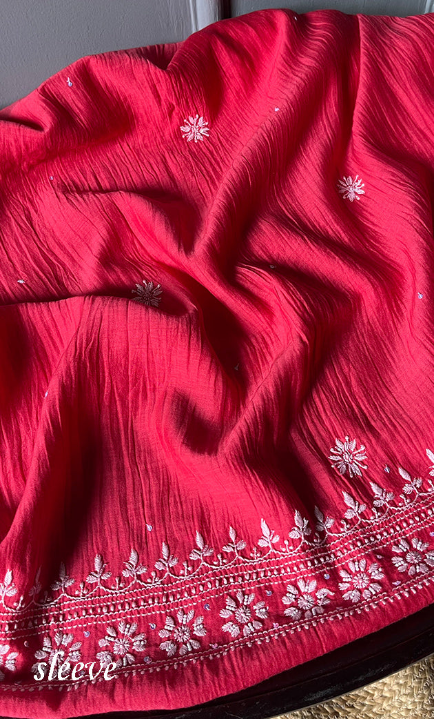 Women's Lakhnavi Handcrafted Mul Chanderi Semi - Stitched Anarkali And Dupatta Set- HONC0300027