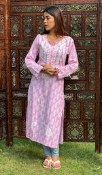 Load image into Gallery viewer, Sona Women&#39;s Lucknowi Handcrafted Cotton Chikankari Kurti - HONC0203619
