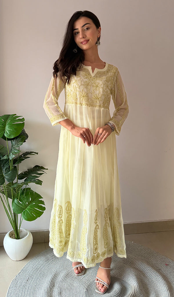 Humaira Women's Lakhanvi Handcrafted Faux-Georgette Chikankari Dress - HONC05080