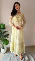 Humaira Women's Lakhanvi Handcrafted Faux-Georgette Chikankari Dress - HONC05080