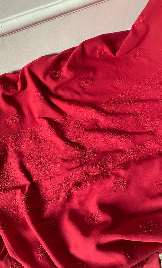 Women's Lakhnavi Handcrafted Unstitched Cotton Chikankari Suit Material - HONC061625