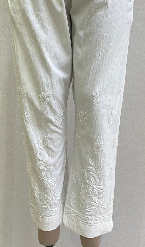 Women's Lucknowi Handcrafted Linen Cotton Chikankari Pant - HONC0170970