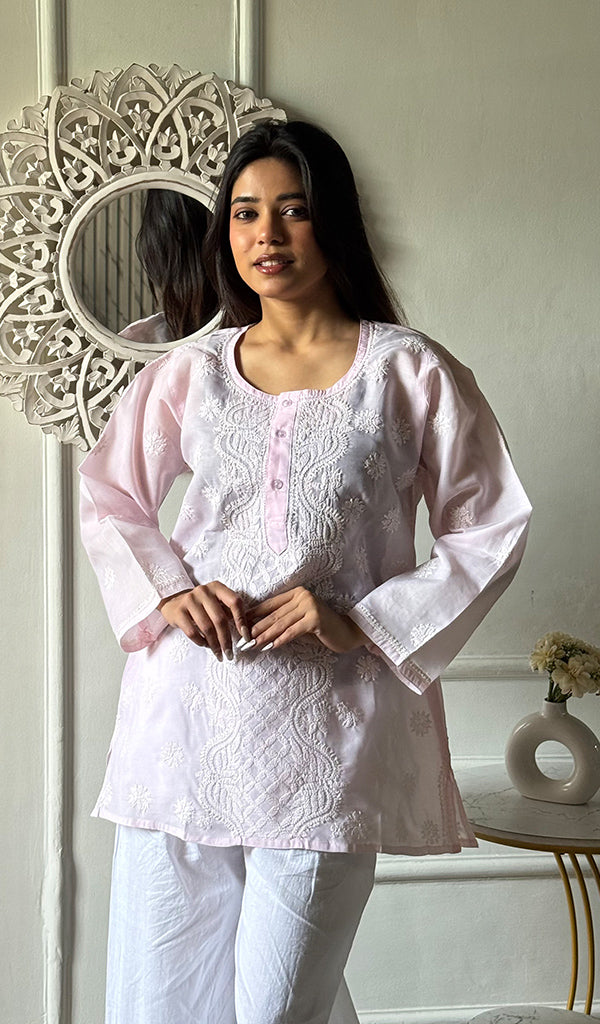 Women's Lakhnavi Handcrafted Cotton Chikankari Top - HONC0347216