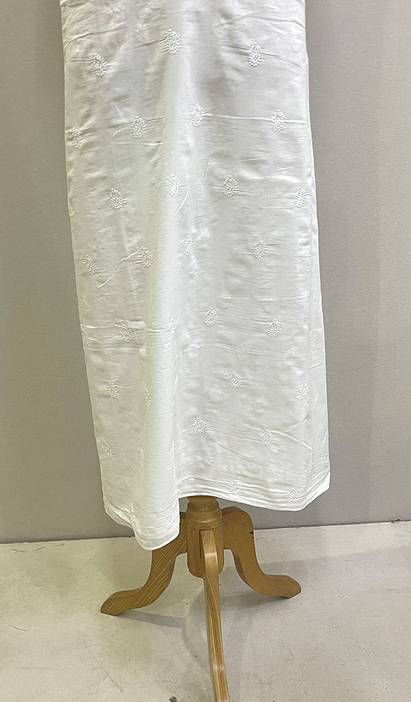 Lucknowi Handcrafted White Cotton Chikankari Unstitched Men's Kurta Fabric - HONC0222191