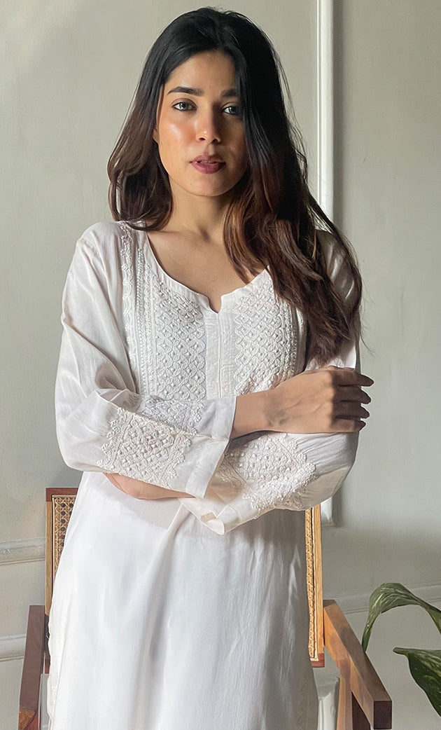 Rooh Women's Lucknowi Handcrafted Modal Cotton Chikankari Kurti - HONC0264886
