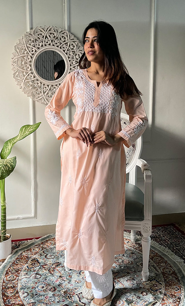 Savya Women's Lucknowi Handcrafted Cotton Chikankari Kurti - HONC0330699