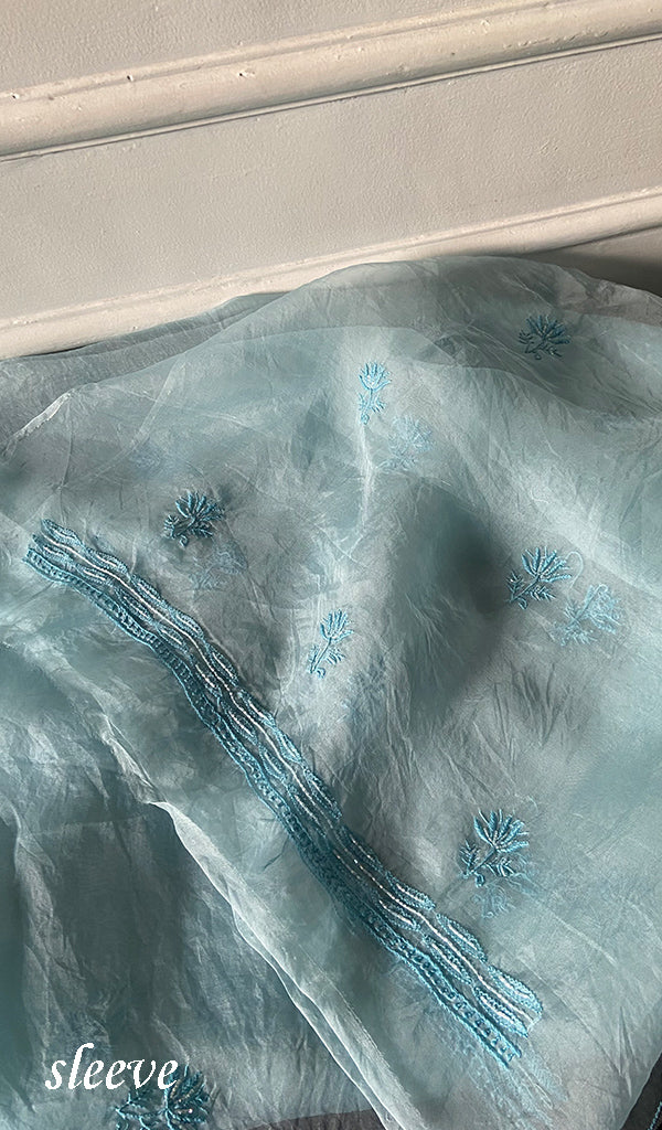 Women's Lakhnavi Handcrafted Pure Organza Chikankari Unstitched Kurta And Dupatta Set- HONC0340863