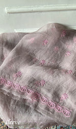 将图像加载到图库查看器中， Women's Lakhnavi Handcrafted Pure Organza Chikankari Unstitched Kurta And Dupatta Set- HONC0361456
