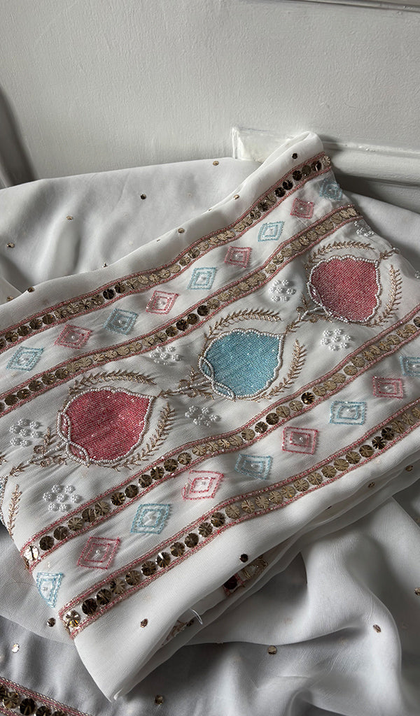 Women's Lucknowi Handcrafted Viscose Georgette Unstitched Chikankari Kurta and Dupatta Set- HONC0329582