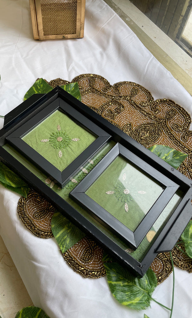 Chikankari Tray with Two Coasters - HONC0218905