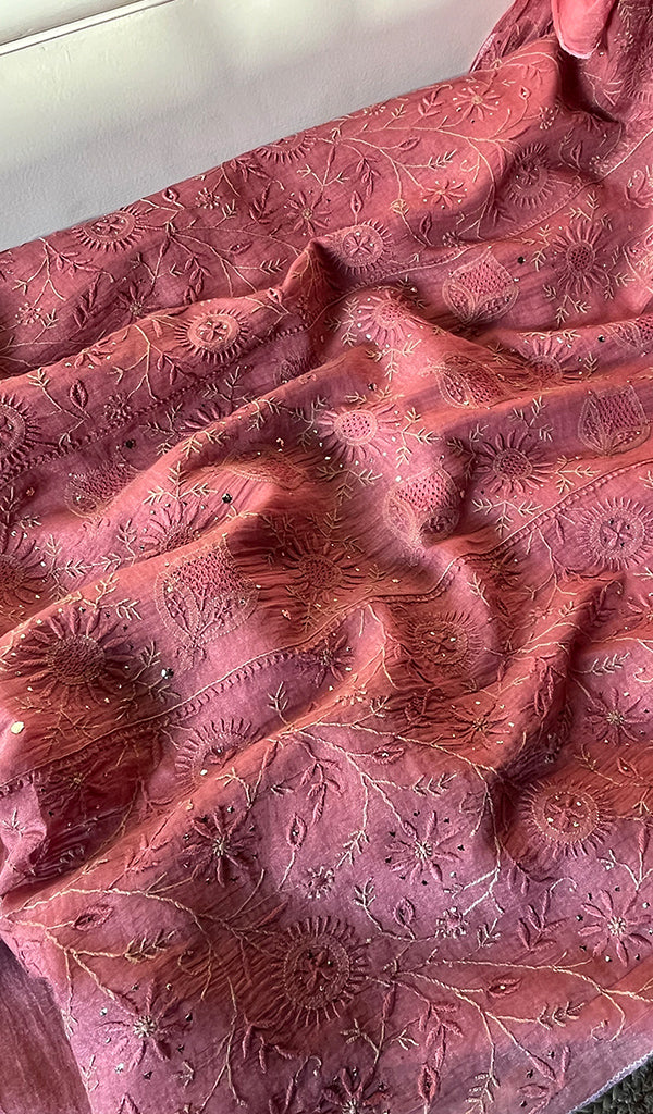 Women's Lakhnavi Handcrafted Tissue Chanderi Semi - Stitched Kurta And Dupatta Set - HONC0253181