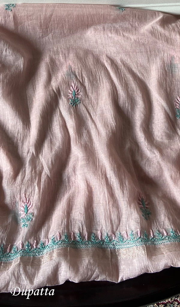 Women's Lakhnavi Handcrafted Chanderi Silk Unstitched Chikankari Full Suit - HONC0321899
