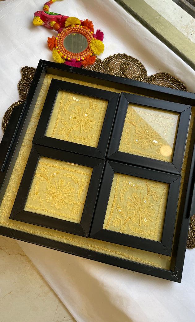 Chikankari Tray with Four Coasters - HONC0254721