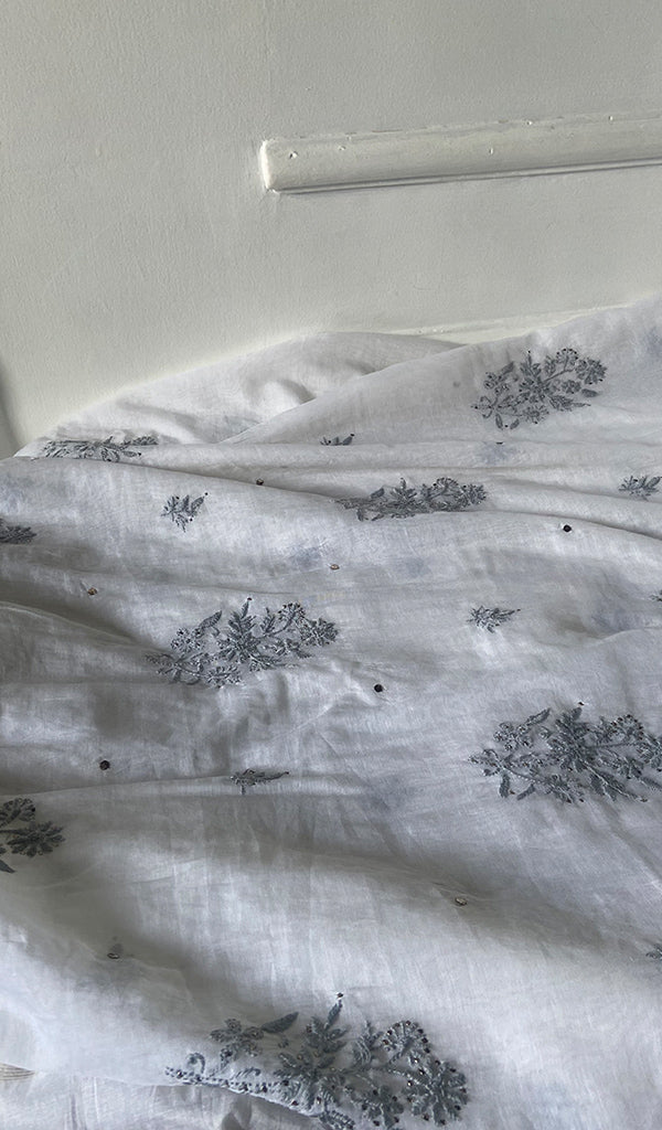 Women's Lakhnavi Handcrafted Mul Chanderi Unstitched Kurta And Dupatta Set - HONC0267142