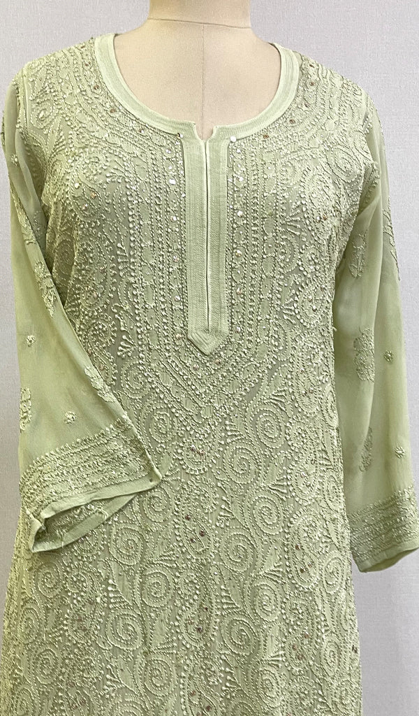 Women's Lakhnavi Handcrafted Viscose Georgette Chikankari Kurti - HONC0204827