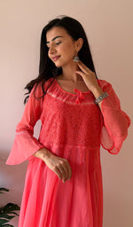 将图像加载到图库查看器中， Aadab Women's Lucknowi Handcrafted Faux-Georgette Chikankari Anarkali Dress - NC038960