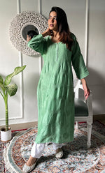 将图像加载到图库查看器中， Women's Lucknowi Handcrafted Raw silk Chikankari Kurti - HONC0329791