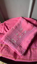 Load image into Gallery viewer, Women&#39;s Lakhnavi Handcrafted Mul Chanderi Unstitched Kurta And Dupatta Set- HONC0303407
