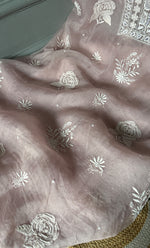 Load image into Gallery viewer, Women&#39;s Lakhnavi Handcrafted Pure Organza Chikankari Unstitched Kurta And Dupatta Set- HONC0304486
